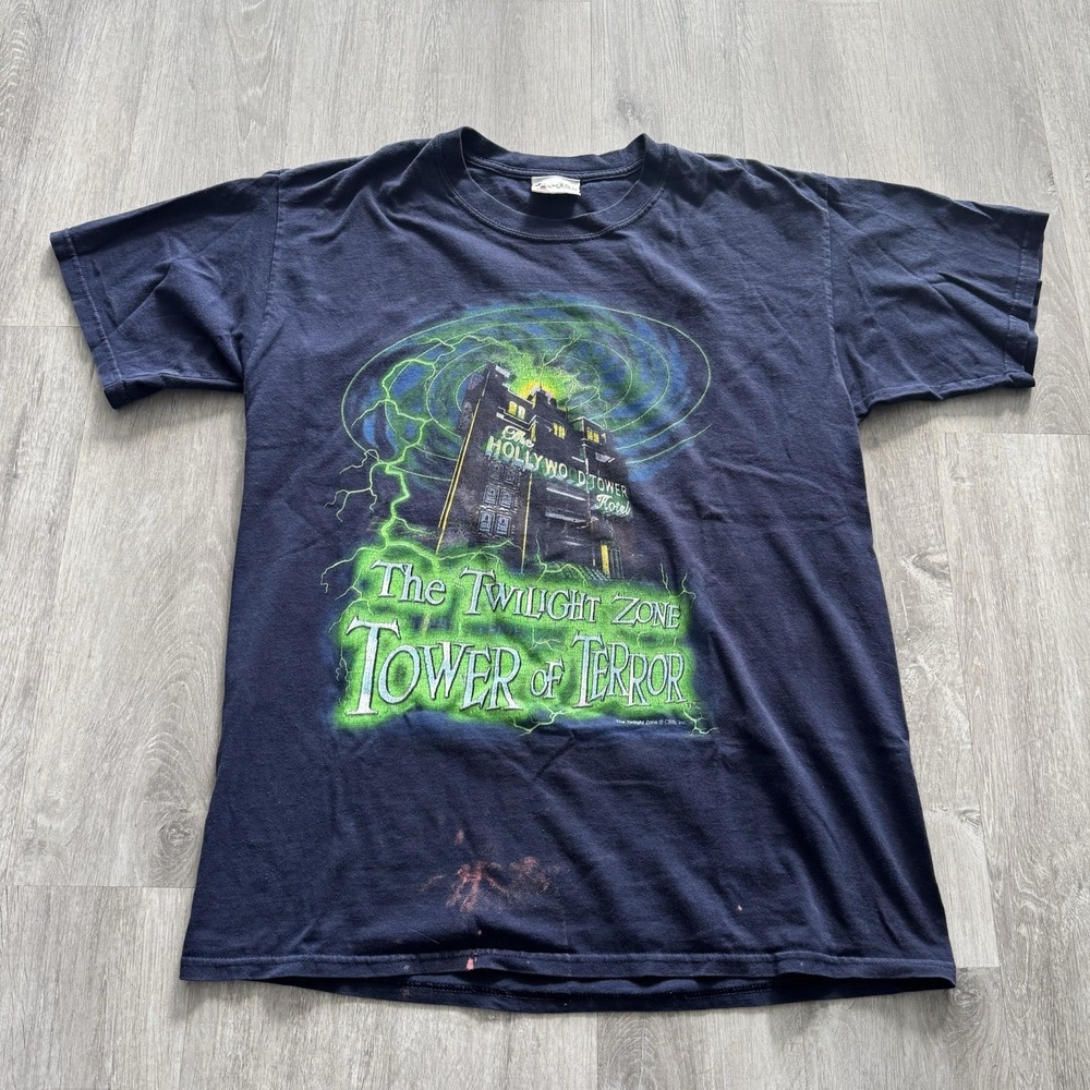 Vintage Disney Twilight Zone Tower of Terror Shirt Size Large Double Sided Neon